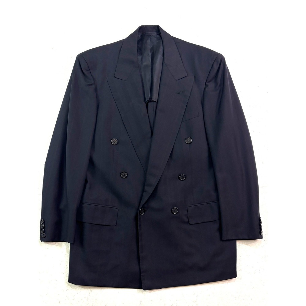 Vtg Oxxford 38S‎ 40S Double Breasted Navy Chalk Stripe Blazer Jacket Sport Coat
